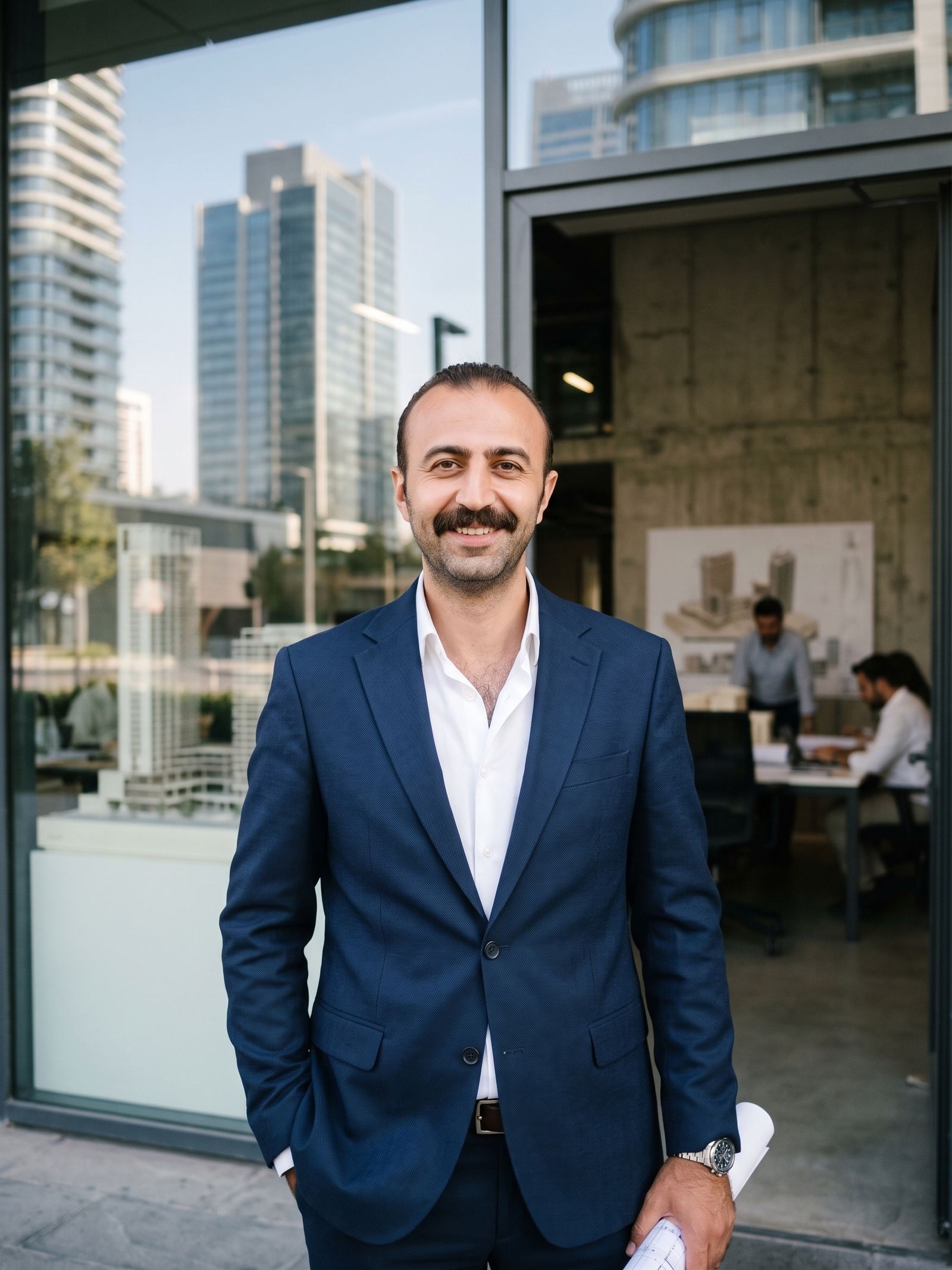 AKSAN Mimarlık kurucusu Alper Burak Aksan, ofisinin önünde